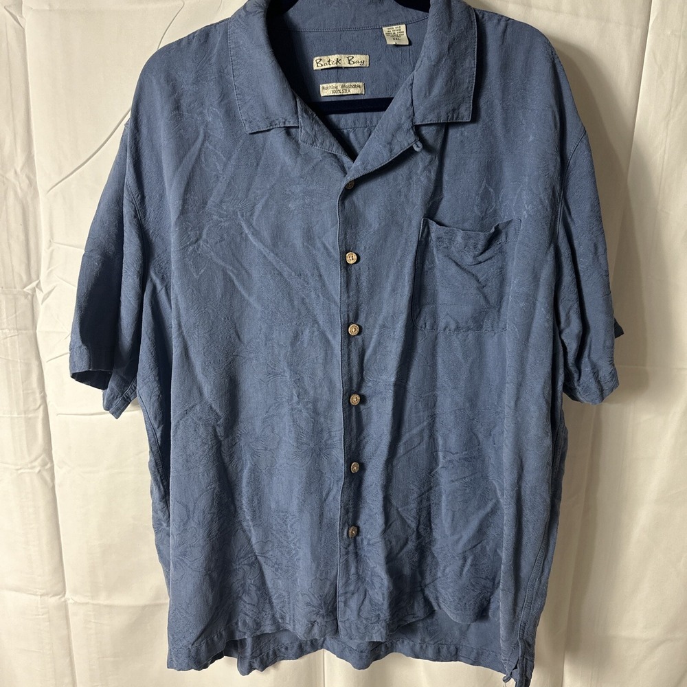 Batick Bay Mens Hawaiian Shirt Size 2XL Button Down Blue Floral 100% Silk XXL